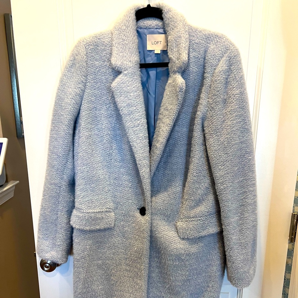 LOFT Cozy Herringbone Coat in Cottage Blue Size Medium